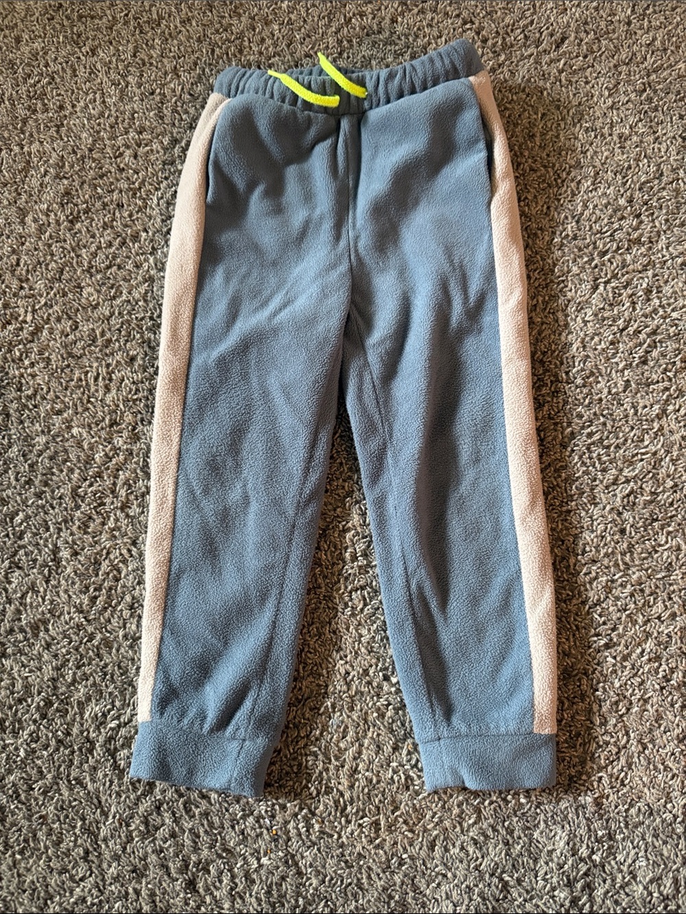 Old Navy Kids Gray Fleece Joggers with Cream Side Stripes and Neon Drawstring